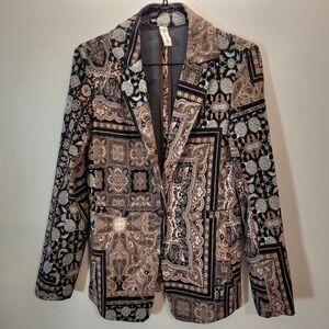 Tensione In Bohemian Paisley Mandala Print Black Brown Beige Blazer - S